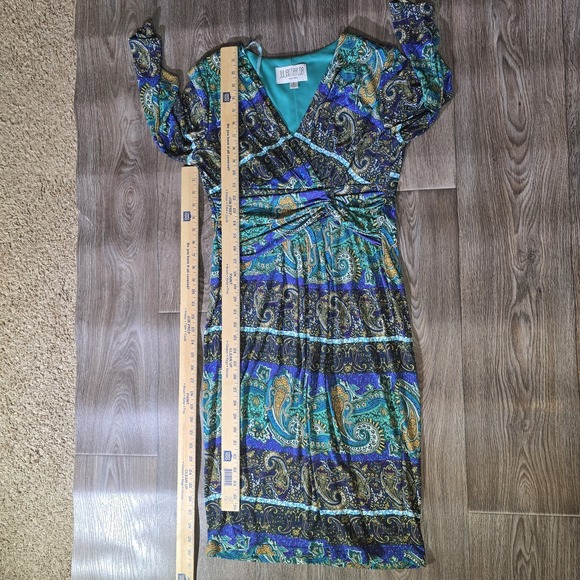 Julian Taylor NEW YORK Paisley Midi Dress Size 8 Blue Green Black‎ Long Sleeve - Picture 4 of 12